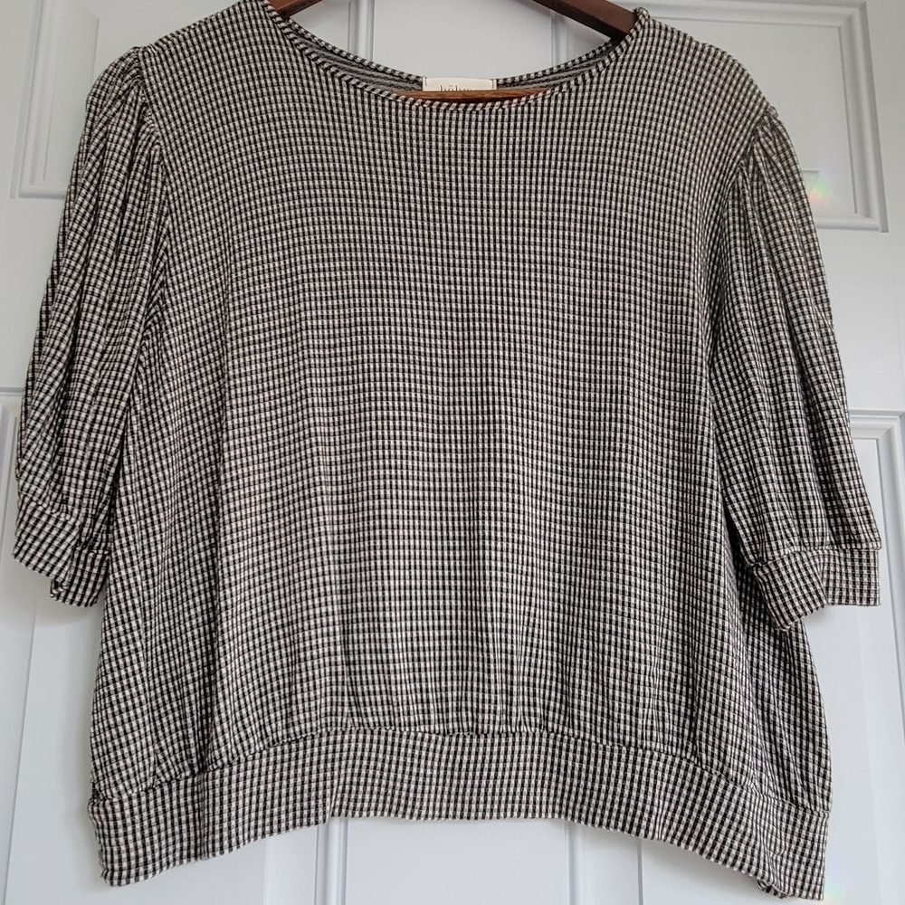 Bohme Relaxed Gingham Pullover Top - Black & White